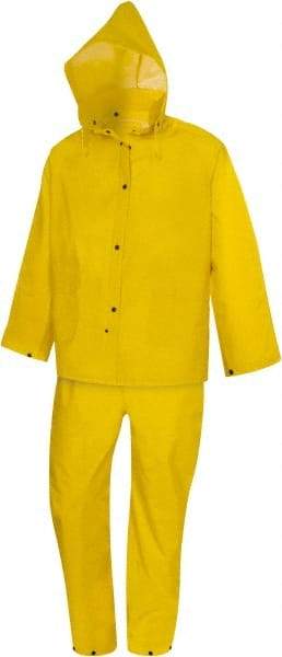 MCR Safety - Size L, Yellow, Rain Three Piece Suit - Detachable Hood, Take Up Snaps Ankle, Take Up Snaps Wrist - Benchmark Tooling