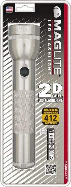 Mag-Lite - White LED Bulb, 168 Lumens, Industrial/Tactical Flashlight - Silver Aluminum Body, 2 D Batteries Not Included - Benchmark Tooling