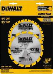 DeWALT - 5-3/8" Diam, 0.3937" Arbor Hole Diam, 16 & 30 Tooth Wet & Dry Cut Saw Blade - Tungsten Carbide-Tipped, Fast Cutting Action, Diamond Arbor - Benchmark Tooling