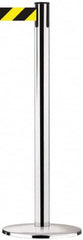 Tensator - 38-1/2" High, 2-1/2" Pole Diam, Tensabarrier Post - 13-1/2" Base Diam, Round Cast Iron with Pressed Steel Cover Base, Polished Chrome (Color) 7-1/2' Tape - Benchmark Tooling