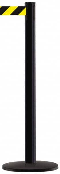 Tensator - 38-1/2" High, 2-1/2" Pole Diam, Tensabarrier Post - 13-1/2" Base Diam, Round Metal Base, Black 7-1/2' Tape - Benchmark Tooling