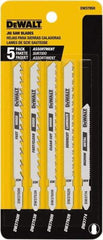 DeWALT - 5 Piece, 3" to 5" Long, 6 to 18 Teeth per Inch, Bi-Metal Jig Saw Blade Set - Toothed Edge, T-Shank - Benchmark Tooling