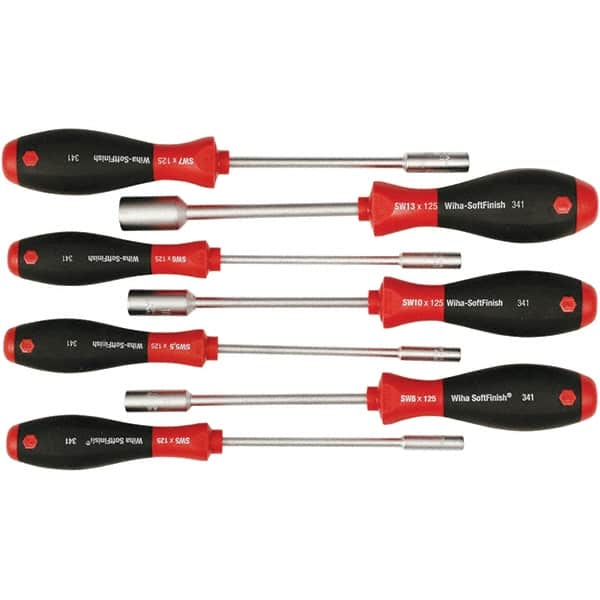 Wiha - 7 Piece, 5 to 13mm Nut Driver Set - Standard Shaft, Cushion Grip Handle - Benchmark Tooling