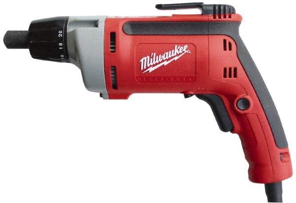 Milwaukee Tool - Pistol Grip Handle, 2,500 RPM, 10 to 140 In/Lb Torque, Electric Screwdriver - 1/4" Bit Holder, 120 Volts, 6.5 Amps - Benchmark Tooling