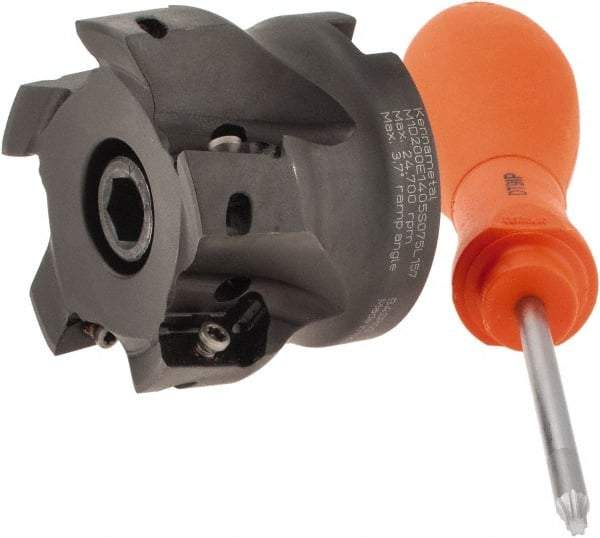 Kennametal - 5 Inserts, 2" Cut Diam, 3/4" Arbor Diam, 0.56" Max Depth of Cut, Indexable Square-Shoulder Face Mill - 0/90° Lead Angle, 1.575" High, EC14.., EP14.. Insert Compatibility, Series Mill 1-14 - Benchmark Tooling