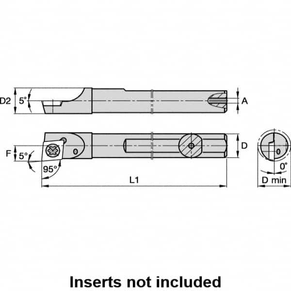 Kennametal - 0.23" Min Bore Diam, 2-1/2" OAL, 0.188" Shank Diam, A-SCLD Indexable Boring Bar - CD.. Insert, Screw Holding Method - Benchmark Tooling