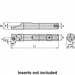 Kennametal - 0.23" Min Bore Diam, 2-1/2" OAL, 0.188" Shank Diam, A-SCLD Indexable Boring Bar - CD.. Insert, Screw Holding Method - Benchmark Tooling