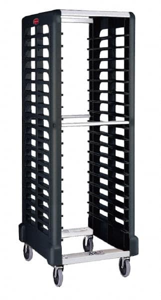 Rubbermaid - 175 Lb Capacity, 23-3/4" Wide x 28-3/4" Long x 67-7/8" High Pan & Tray Cart - 18 Shelf, Plastic, 2 Rigid/2 Swivel Casters - Benchmark Tooling