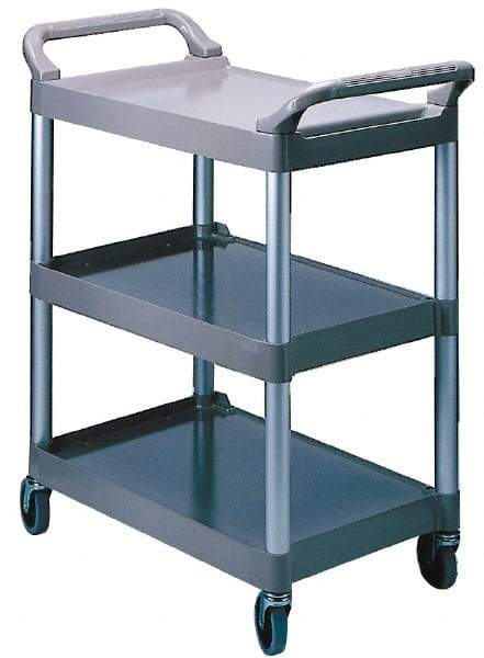 Rubbermaid - 200 Lb Capacity, 18-5/8" Wide x 33-5/8" Long x 37-3/4" High Standard Utility Cart - 3 Shelf, Plastic, Swivel Casters - Benchmark Tooling