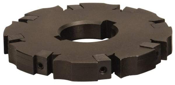 APT - Arbor Hole Connection, 0.72" Cutting Width, 1-7/8" Depth of Cut, 6" Cutter Diam, 1-1/2" Hole Diam, 12 Tooth Indexable Slotting Cutter - SM61 Toolholder, CTA 6 Insert, Neutral Cutting Direction - Benchmark Tooling