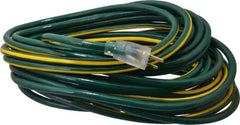 Southwire - 50', 12/3 Gauge/Conductors, Green/Yellow Outdoor Extension Cord - 1 Receptacle, 15 Amps, 125 VAC, UL SJTW, NEMA 5-15P, 5-15R - Benchmark Tooling