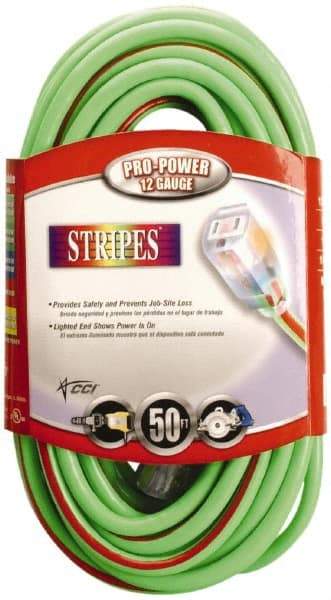 Southwire - 50', 12/3 Gauge/Conductors, Green/Red Outdoor Extension Cord - 1 Receptacle, 15 Amps, 125 VAC, UL SJTW, NEMA 5-15P, 5-15R - Benchmark Tooling