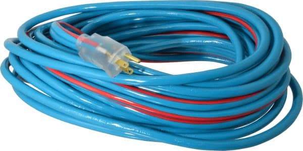 Southwire - 50', 12/3 Gauge/Conductors, Blue/Red Outdoor Extension Cord - 1 Receptacle, 15 Amps, 125 VAC, UL SJTW, NEMA 5-15P, 5-15R - Benchmark Tooling