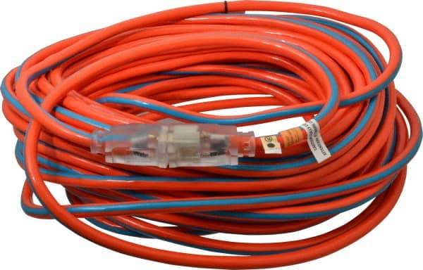 Southwire - 100', 12/3 Gauge/Conductors, Orange/Blue Outdoor Extension Cord - 1 Receptacle, 15 Amps, 125 VAC, UL SJTW, NEMA 5-15P, 5-15R - Benchmark Tooling