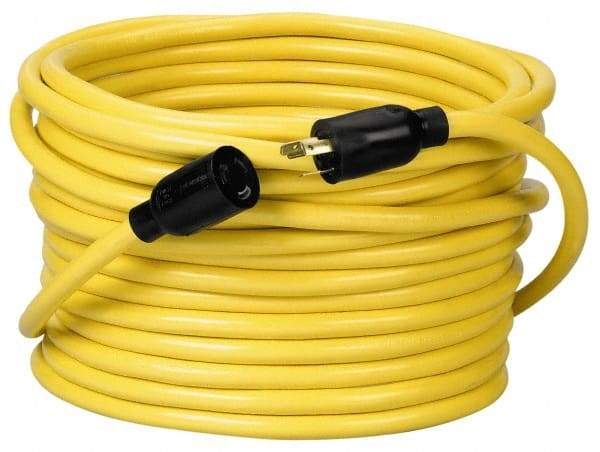 Southwire - 100', 12/3 Gauge/Conductors, Yellow Wet & Dry Location, Indoor & Outdoor Extension Cord - 1 Receptacle, 15 Amps, 125 VAC, UL STW, NEMA L5-20P, L5-20R - Benchmark Tooling