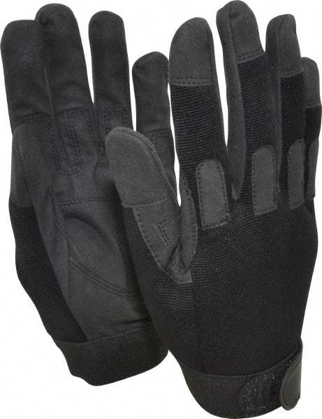 Ability One - Size L (9) Nylon/Spandura Anti-Vibration/Impact Protection Work Gloves - For Mechanic's & Lifting, Uncoated, Hook & Loop Cuff, Full Fingered, Black, Paired - Benchmark Tooling