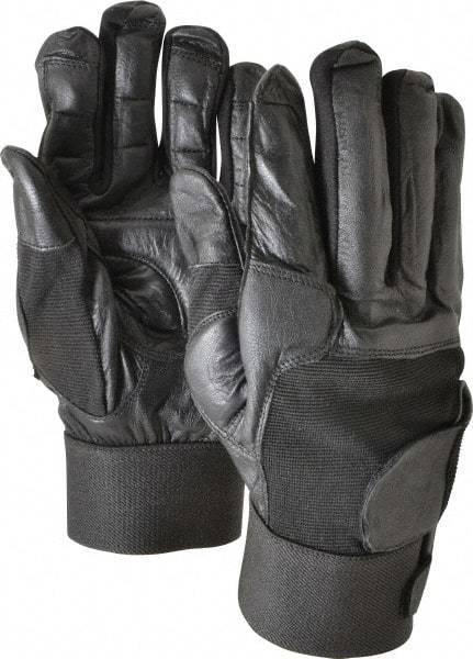 Ability One - Size 2XL (11) Leather/Spandex/Gel Padded Anti-Vibration/Impact Protection Work Gloves - For Mechanic's & Lifting, Uncoated, Hook & Loop Cuff, Full Fingered, Black, Paired - Benchmark Tooling