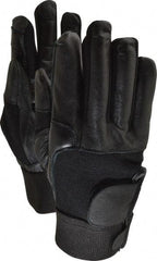 Ability One - Size L (9) Leather/Spandex/Gel Padded Anti-Vibration/Impact Protection Work Gloves - For Mechanic's & Lifting, Uncoated, Hook & Loop Cuff, Full Fingered, Black, Paired - Benchmark Tooling