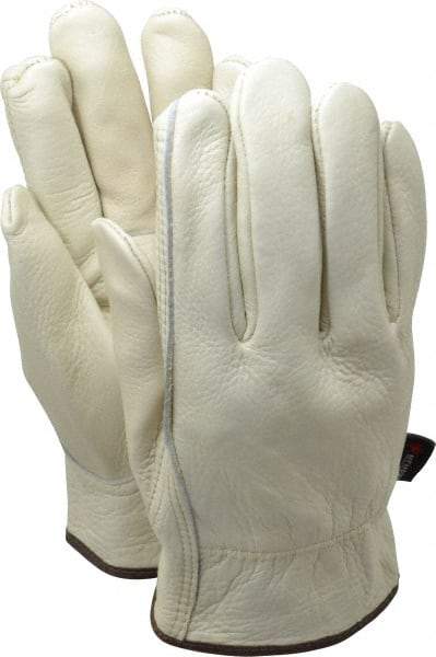 MCR Safety - Size L (9) Grain Cowhide General Protection Work Gloves - For Work & Driver, Uncoated, Slip-On Cuff, Full Fingered, Cream/Brown, Paired - Benchmark Tooling