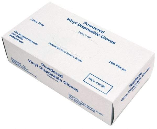 MCR Safety - Size L, 5 mil, Industrial Grade, Powdered PVC Disposable Gloves - Clear, Smooth Rolled Cuffs, FDA Approved, Ambidextrous - Benchmark Tooling