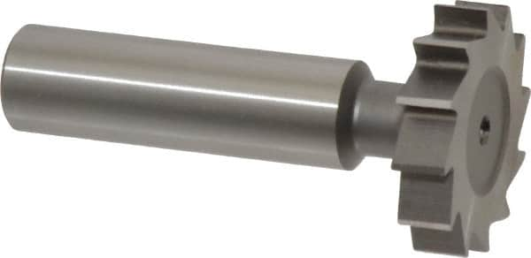 Made in USA - 1-1/8" Diam x 1/4" Face Width, High Speed Steel, 12 Teeth, Shank Connection Woodruff Keyseat Cutter - Uncoated, 2-1/4" OAL x 1/2" Shank, Straight Teeth, ANSI 809, Old Standard 18 - Benchmark Tooling