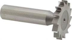 Made in USA - 1-1/4" Diam x 3/16" Face Width, High Speed Steel, 14 Teeth, Shank Connection Woodruff Keyseat Cutter - Uncoated, 2-3/16" OAL x 1/2" Shank, Straight Teeth, ANSI 610, Old Standard 19 - Benchmark Tooling