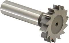 Made in USA - 1-1/4" Diam x 1/4" Face Width, High Speed Steel, 14 Teeth, Shank Connection Woodruff Keyseat Cutter - Uncoated, 2-1/4" OAL x 1/2" Shank, Straight Teeth, ANSI 810, Old Standard 21 - Benchmark Tooling