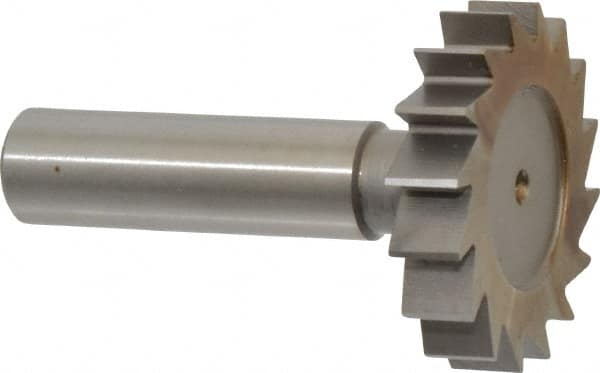 Made in USA - 1-1/2" Diam x 5/16" Face Width, High Speed Steel, 16 Teeth, Shank Connection Woodruff Keyseat Cutter - Uncoated, 2-5/16" OAL x 1/2" Shank, Straight Teeth, ANSI 1012, Old Standard 25 - Benchmark Tooling