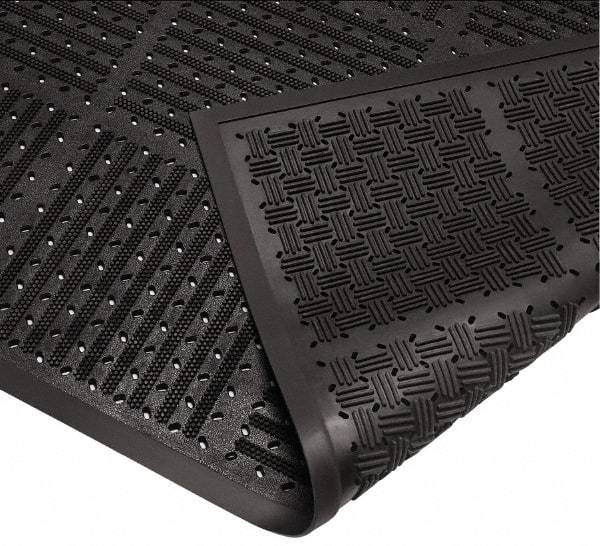 Wearwell - 6 Ft. Long x 3 Ft. Wide, Natural Rubber Surface, Raised Bars and Scrapers (Reversible) Entrance Matting - 7/16 Inch Thick, Outdoor, Heavy Traffic, Natural Rubber, Black, Series 227 - Benchmark Tooling