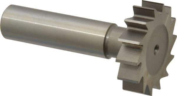 Made in USA - 1-1/4" Diam x 5/16" Face Width, High Speed Steel, 14 Teeth, Shank Connection Woodruff Keyseat Cutter - Uncoated, 2-5/16" OAL x 1/2" Shank, Straight Teeth, ANSI 1010, Old Standard D - Benchmark Tooling