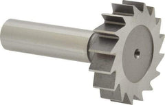 Made in USA - 1-1/2" Diam x 3/8" Face Width, High Speed Steel, 16 Teeth, Shank Connection Woodruff Keyseat Cutter - Uncoated, 2-3/8" OAL x 1/2" Shank, Straight Teeth, ANSI 1212, Old Standard G - Benchmark Tooling