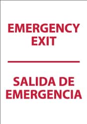 NMC - Emergency Exit, Pressure Sensitive Vinyl Exit Sign - 14" Wide x 20" High, English/Spanish - Benchmark Tooling