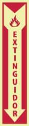 NMC - Extinguidor, Pressure Sensitive Vinyl Fire Sign - 4" Wide x 18" High, Spanish, Glow-in-the-Dark - Benchmark Tooling