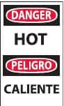 NMC - Hazardous Materials Label, Header: DANGER - Legend: Danger - Hot, English & Spanish, Black, Red & White, 3" Long x 5" High, Sign Muscle Finish - Benchmark Tooling