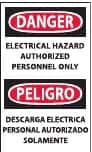 NMC - Accident Prevention Label, Header: DANGER - Legend: Danger - Electrical Hazard - Authorized Personnel Only, English & Spanish, Black, Red & White, 3" Long x 5" High, Sign Muscle Finish - Benchmark Tooling