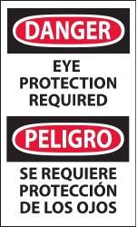 NMC - Accident Prevention Label, Header: DANGER - Legend: Danger - Eye Protection Required, English & Spanish, Black, Red & White, 3" Long x 5" High, Sign Muscle Finish - Benchmark Tooling