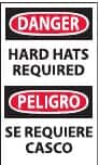 NMC - Accident Prevention Label, Header: DANGER - Legend: Danger - Hard Hats Required, English & Spanish, Black, Red & White, 3" Long x 5" High, Sign Muscle Finish - Benchmark Tooling