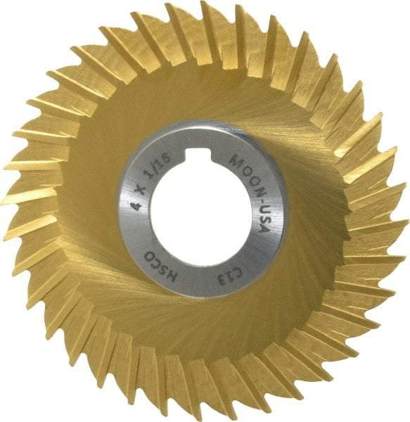 Made in USA - 4" Blade Diam x 1/16" Blade Thickness, 1" Hole, 36 Teeth, Cobalt Side Chip Saw - Straight Tooth, Arbor Connection, Right Hand Cut, TiN, with Keyway - Benchmark Tooling