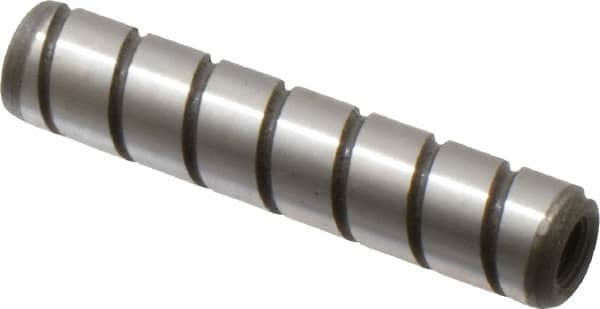 Jergens - 5/16" Diam x 1-1/2" Pin Length Alloy Steel Grooved Dowel Pin - C 47-58 & C 60-64 (Surface) Hardness, 1 Beveled & 1 Threaded End - Benchmark Tooling