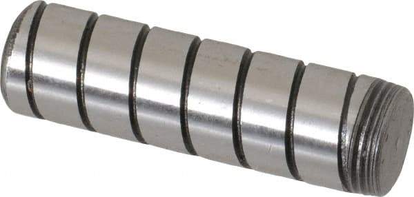 Jergens - 7/16" Diam x 1-1/2" Pin Length Alloy Steel Grooved Dowel Pin - C 47-58 & C 60-64 (Surface) Hardness, 1 Beveled & 1 Threaded End - Benchmark Tooling