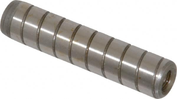 Jergens - 7/16" Diam x 2" Pin Length Alloy Steel Grooved Dowel Pin - C 47-58 & C 60-64 (Surface) Hardness, 1 Beveled & 1 Threaded End - Benchmark Tooling