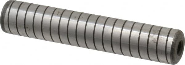 Jergens - 3/4" Diam x 4" Pin Length Alloy Steel Grooved Dowel Pin - C 47-58 & C 60-64 (Surface) Hardness, 1 Beveled & 1 Threaded End - Benchmark Tooling