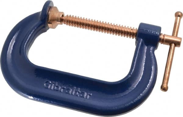 Gibraltar - Regular-Duty 3" Max Opening, 2-3/8" Throat Depth, Forged Steel Standard C-Clamp - 3,500 Lb Capacity, 0" Min Opening, Deep Throat, Copper Plated Screw - Benchmark Tooling