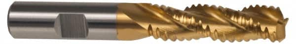 Hertel - 3/4" Diam, Coarse Pitch, 1-5/8" LOC, 3 Flute Cobalt Roughing Square End Mill - TiN Finish, 3-7/8" OAL, 3/4" Shank Diam, Single End, Centercutting, 37° Helix - Benchmark Tooling