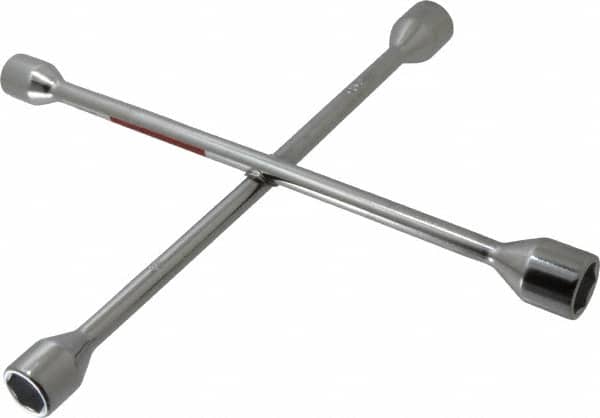 Omega Lift Equipment - 14" Long Cross Shaped Lug Nut Wrench Tire Iron - 11/16, 3/4, 13/16, 7/8" Hex - Benchmark Tooling
