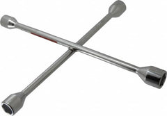 Omega Lift Equipment - 14" Long Cross Shaped Lug Nut Wrench Tire Iron - 11/16, 3/4, 13/16, 7/8" Hex - Benchmark Tooling