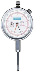 Fowler - 1" Range, 0-100, 0-200-0 Dial Reading, 0.001" Graduation Dial Drop Indicator - 2-1/4" Dial, 0.1" Range per Revolution, Revolution Counter - Benchmark Tooling