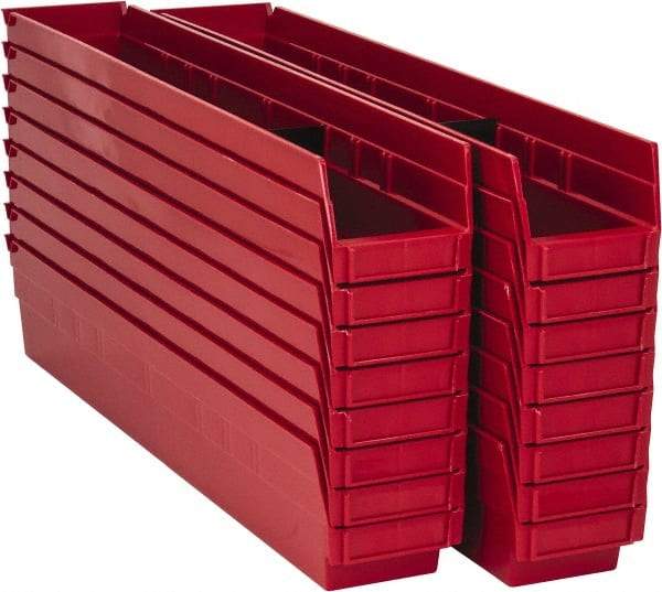 Quantum Storage - 50 Lb. Load Capacity, 23-5/8" Deep, Red Polypropylene Hopper Shelf Bin - 4" High x 4-1/8" Wide x 23-5/8" Long - Benchmark Tooling