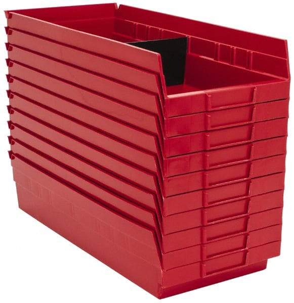 Quantum Storage - 50 Lb. Load Capacity, 17-7/8" Deep, Red Polypropylene Hopper Shelf Bin - 4" High x 8-3/8" Wide x 17-7/8" Long - Benchmark Tooling