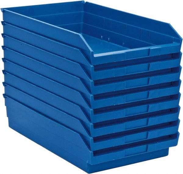 Quantum Storage - 50 Lb. Load Capacity, 17-7/8" Deep, Blue Polypropylene Hopper Shelf Bin - 4" High x 11-1/8" Wide x 17-7/8" Long - Benchmark Tooling